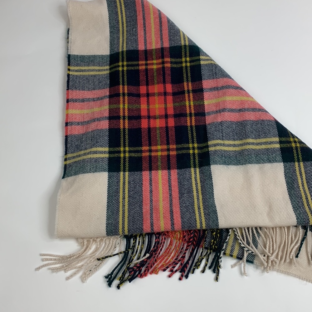 J Crew Plaid Tassel Scarf Red green Creme New NWOT